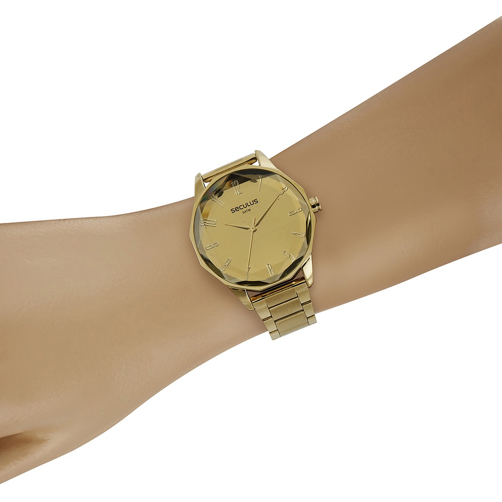 Relógio Seculus Feminino Casual Espelhado Dourado