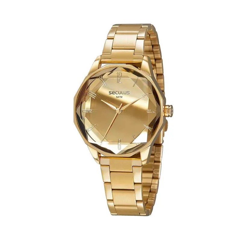 Relógio Seculus Feminino Casual Espelhado Dourado