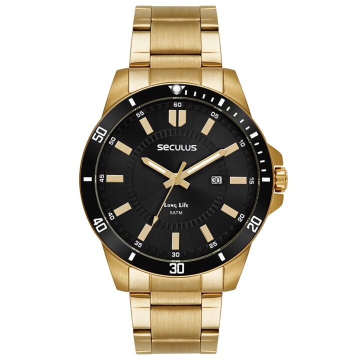 44203GPSVDA4 Relógio Seculus Masculino Seculus Long Life Dourado