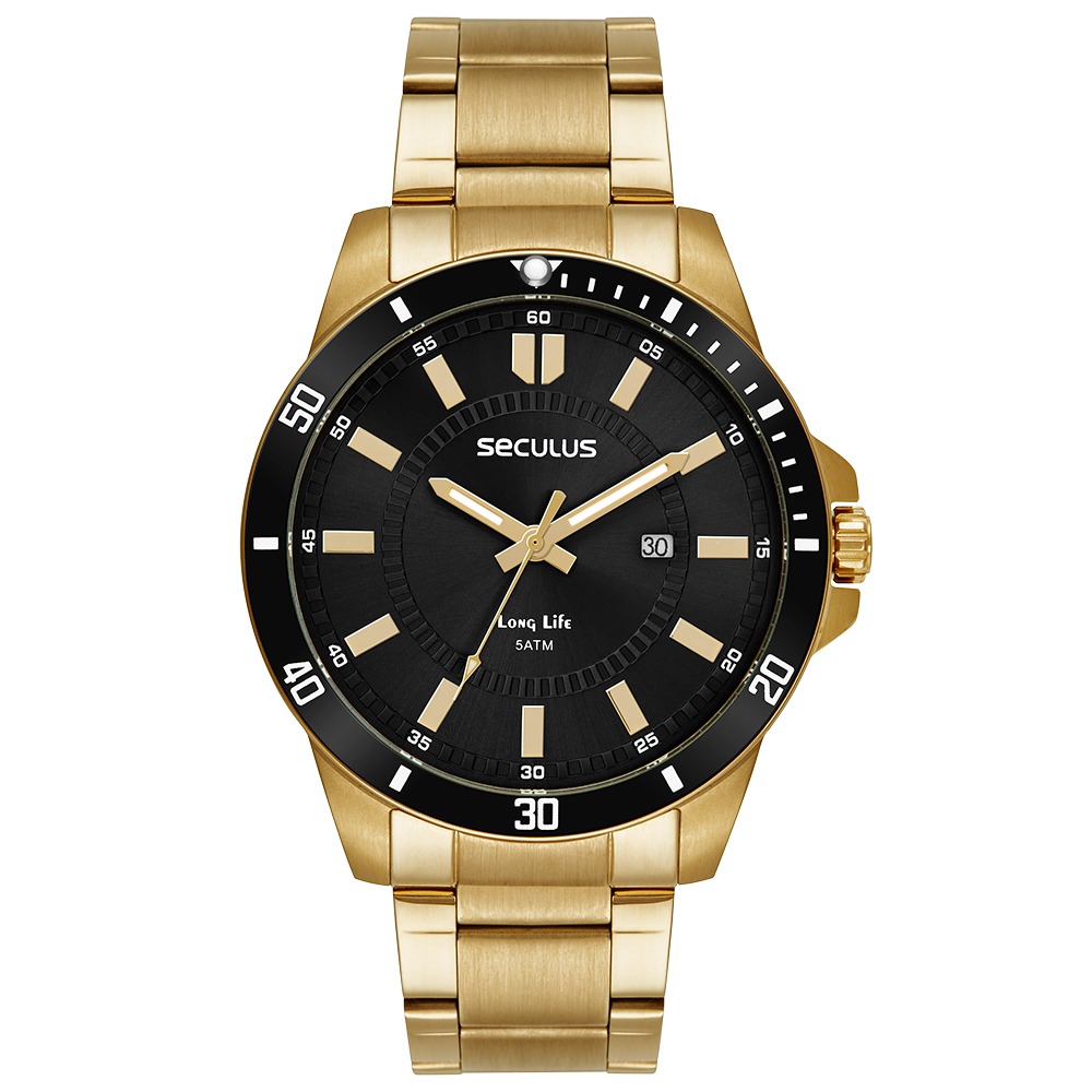 Relógio Seculus Masculino Seculus Long Life Dourado