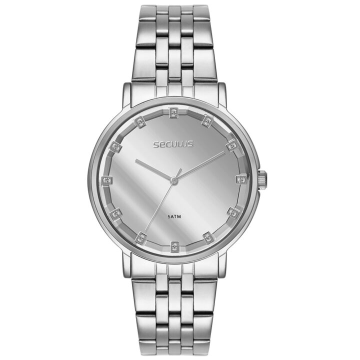 44306L0SVNS2 Relógio Seculus Feminino Prateado com Vidro Facetado