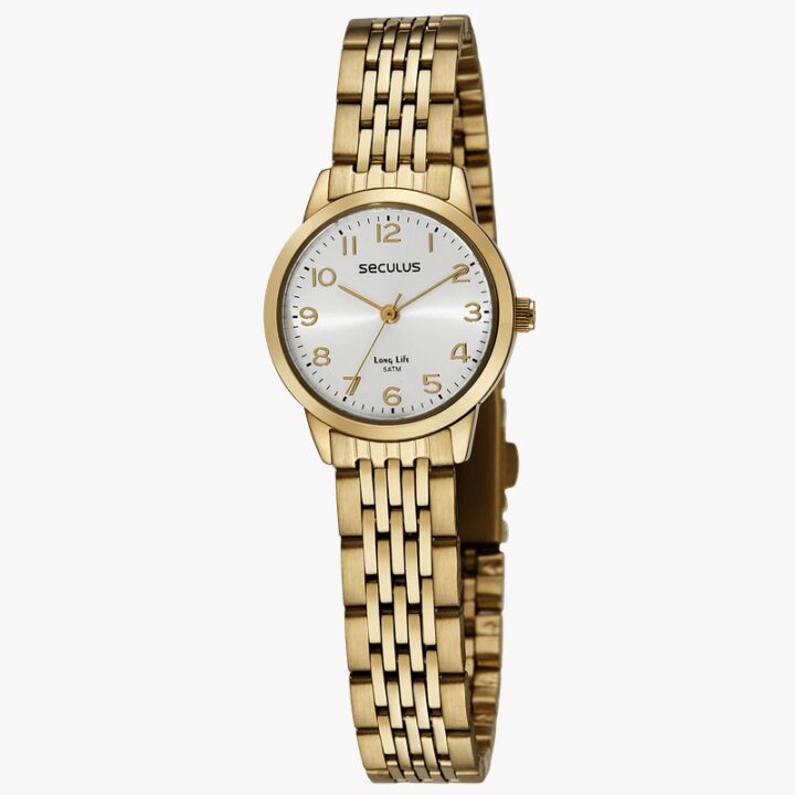 77134LPSVDA1 Relógio Seculus Feminino Clássico Dourado