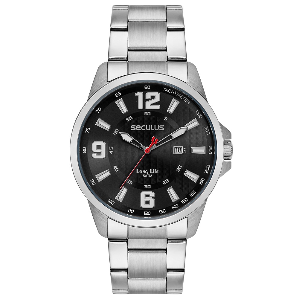 Relógio Seculus Masculino Prata com Visor Texturizado Preto