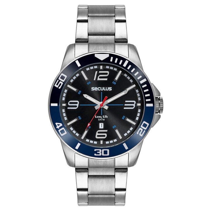 44212G0SVNA1 Relógio Seculus Masculino Prata com Catraca Bicolor