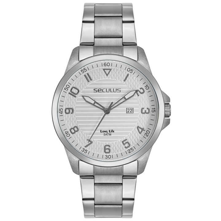 44298G0SVNA1 Relógio Seculus Masculino com Calendário Prata