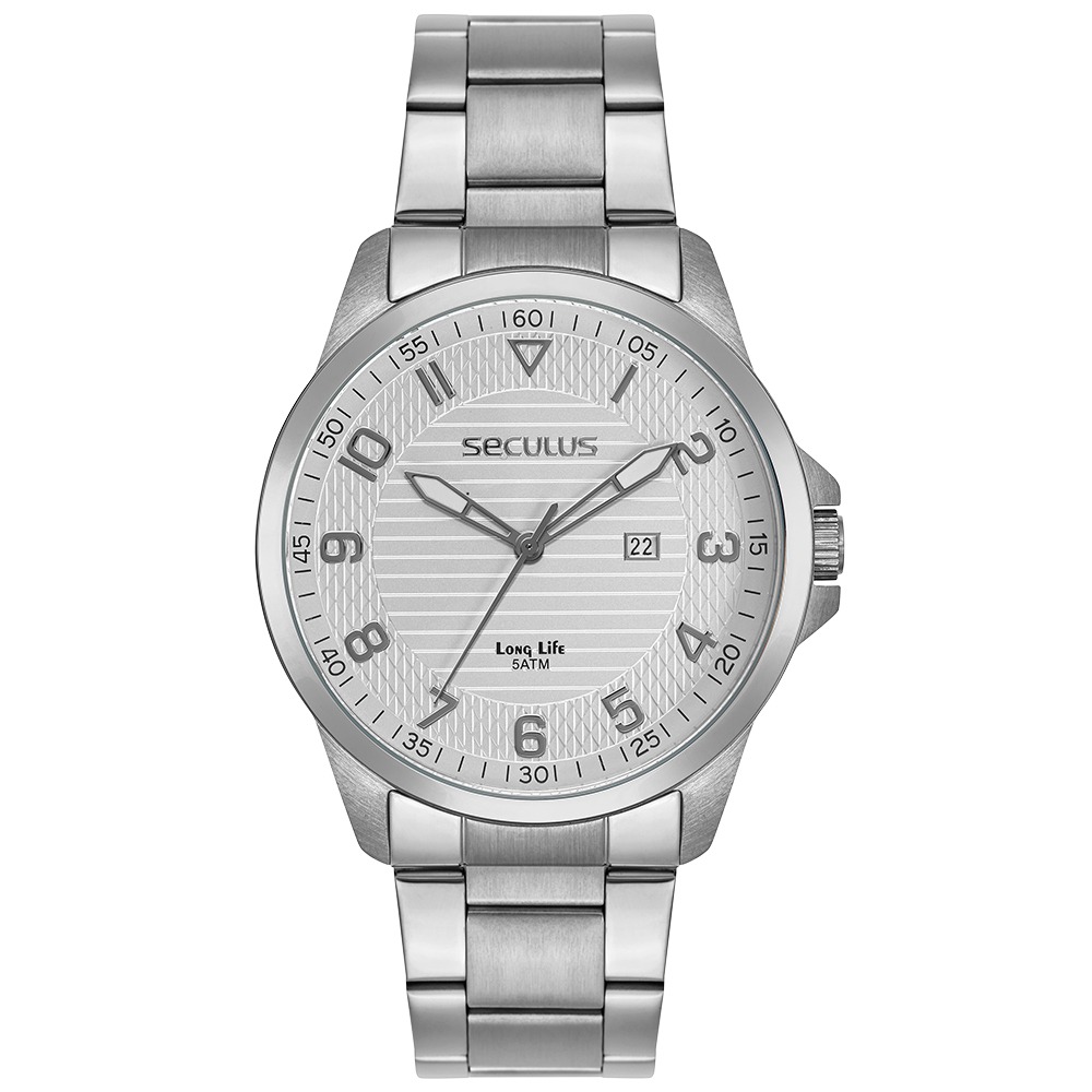 44298G0SVNA1 Relógio Seculus Masculino com Calendário Prata