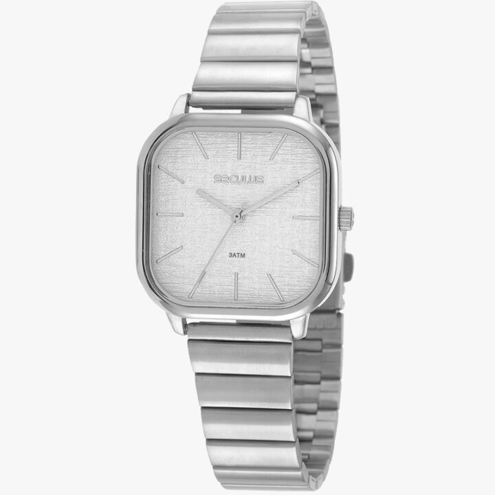 77110L0SVNS3 Relógio Seculus Feminino Quadrado Clássico Prata