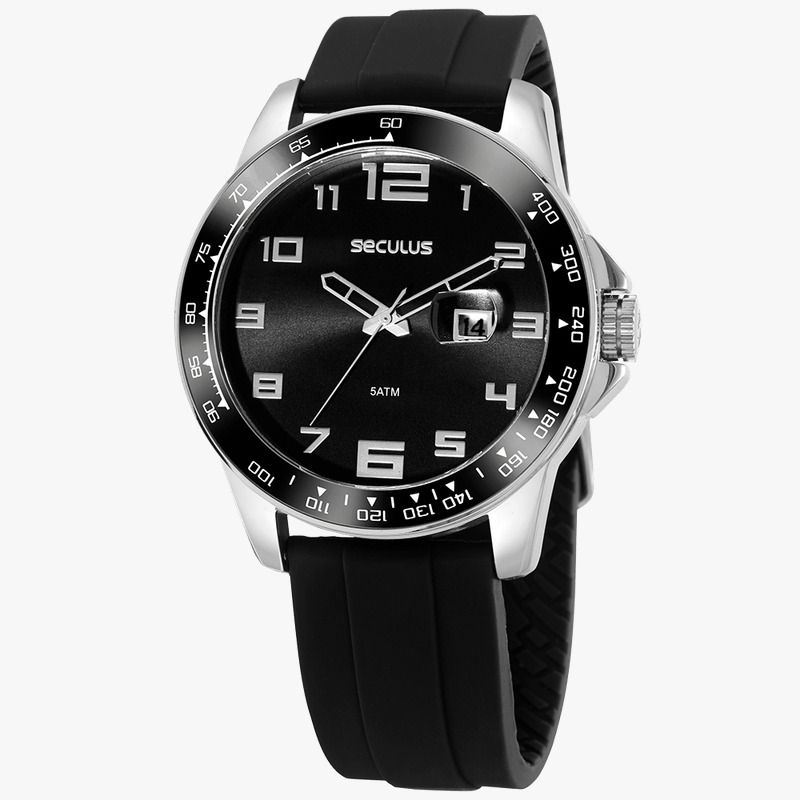 Relógio Seculus Masculino Silicone Preto