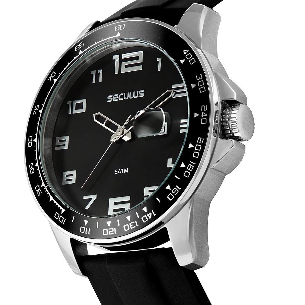Relógio Seculus Masculino Silicone Preto