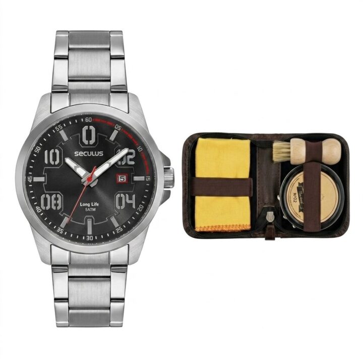 44198G0SVNA1 Kit Relógio Seculus Masculino Calendário Prata