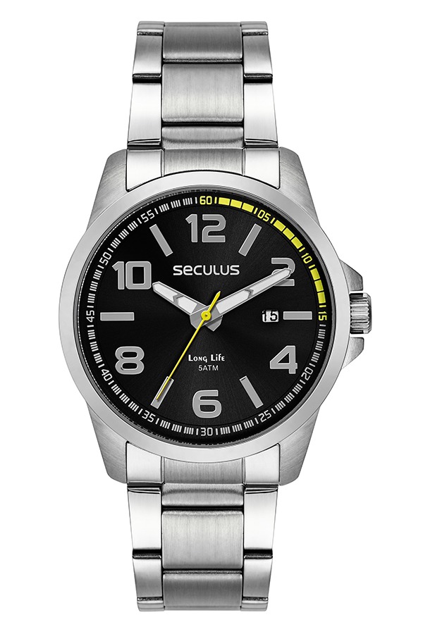 Relógio Seculus Masculino com Calendário Prata
