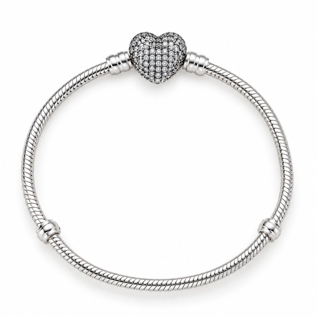 PULSEIRA PARA BERLOQUE PB4 Pulseira Para Berloque Coração Cravejado Prata 925