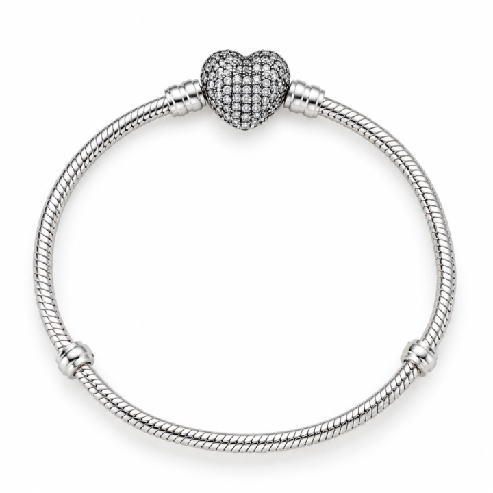 Pulseira Para Berloque Coração Cravejado Prata 925