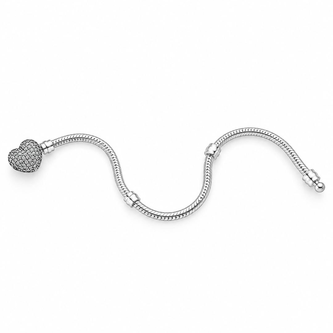 PULSEIRA PARA BERLOQUE PB4 Pulseira Para Berloque Coração Cravejado Prata 925