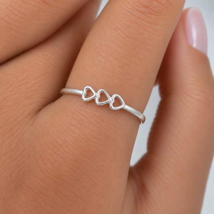 ANEL TRÊS CORAÇÕES AC339 PIERCING LUA CRAVEJADA - PRATA 925